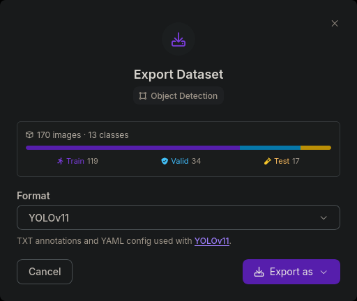 dataset split screenshot