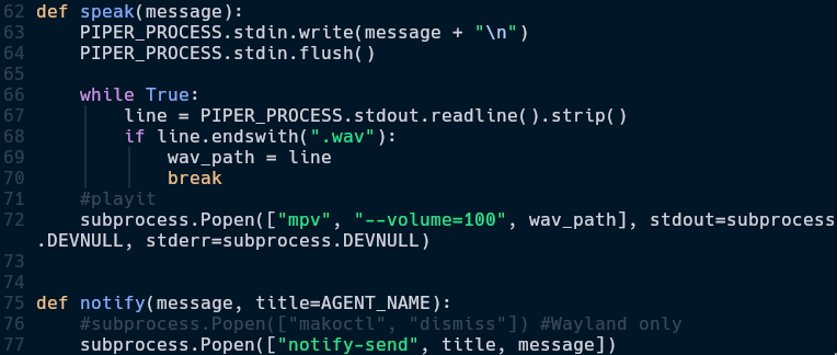 code snippet for speak() function