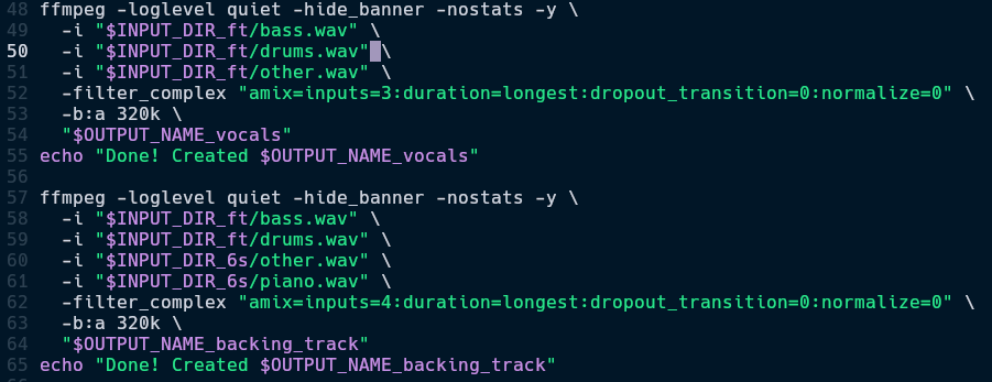ffmpex mixing code for karaoke and backing track as well, using the same strategy as above