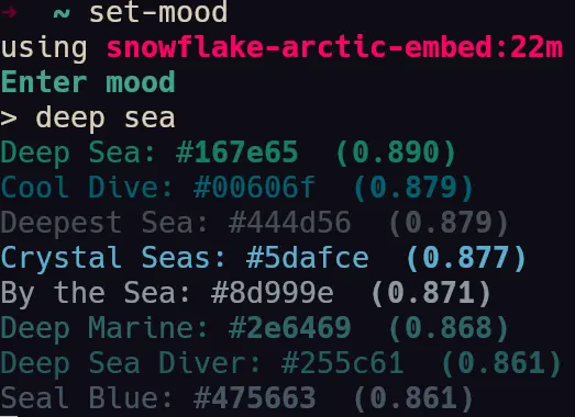 example of colors generated for: deep sea