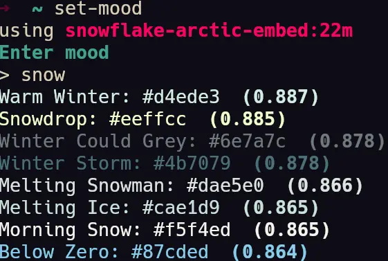 example of colors generated for: snow
