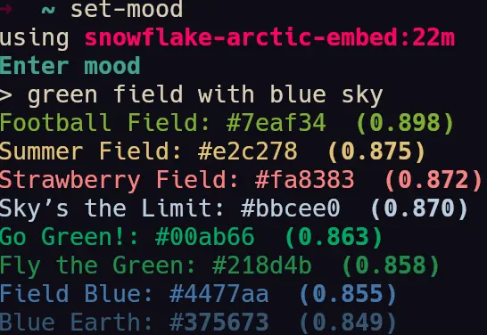 example of colors generated for: green field with blue sky