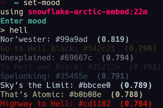 example of colors generated for: hell