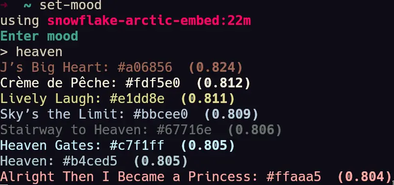 example of colors generated for: heaven